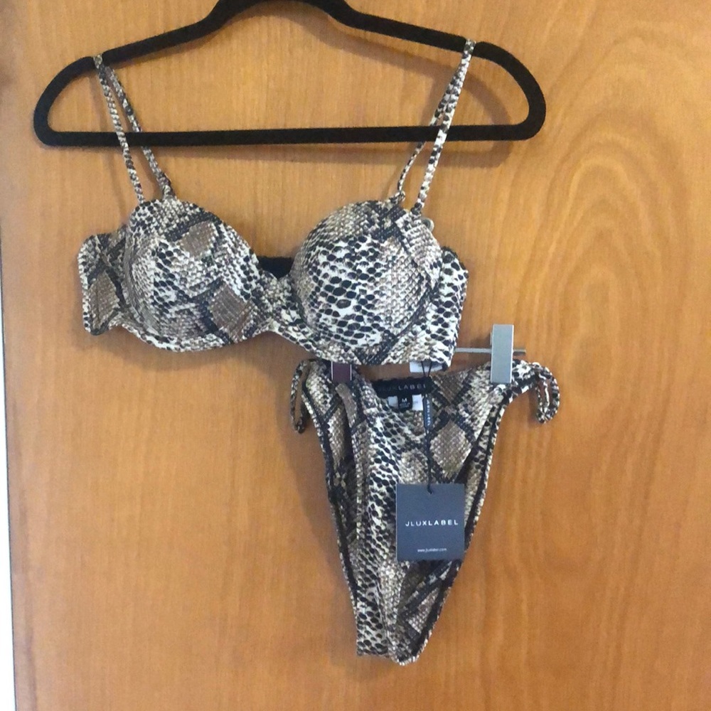 JLUXLABEL swimwear two piece snakeskin size medium never worn with tags
